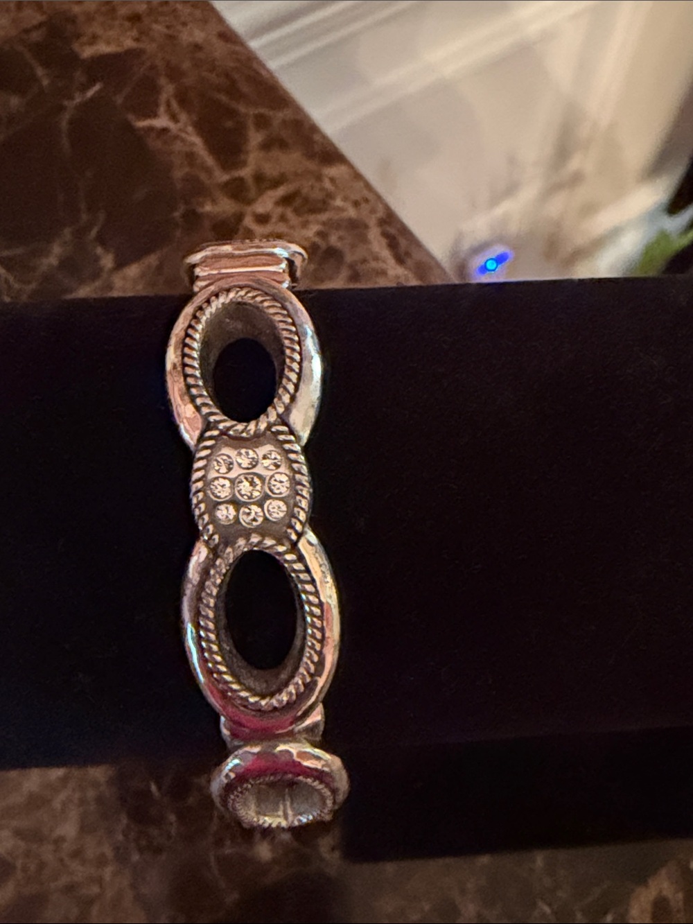 Brighton Silver-Tone Oval Link Bracelet with Crystal Accents EUC